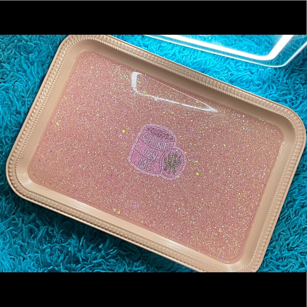 Custom made rolling tray. Metal tray. Pink (grind on me) rolling tray.